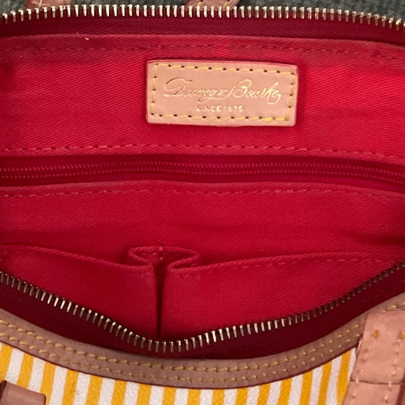 Dooney & Bourke Shoulder Barrel Bag Gold & White Stripes with Taupe Straps EUC - Picture 7 of 10